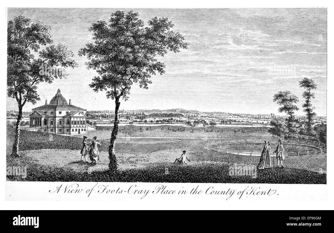 Incisione su rame 1776 bellezze paesaggistiche Inghilterra più eleganti magnifici edifici pubblici. Piedi di Cray posto nella contea di Kent Foto Stock