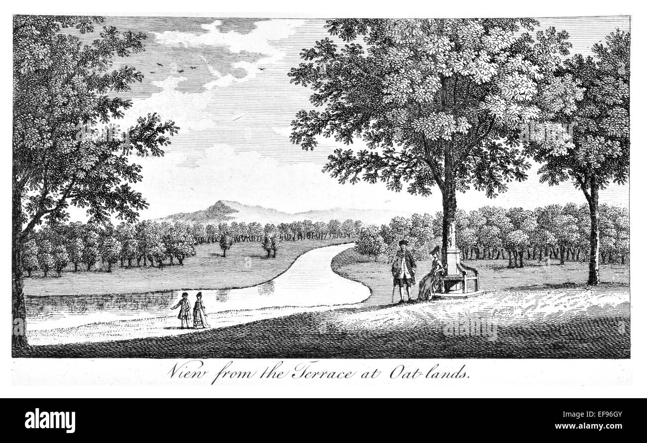 Incisione su rame 1776 bellezze paesaggistiche Inghilterra più eleganti magnifici edifici pubblici.Oatlands Park Terrace Surrey Foto Stock