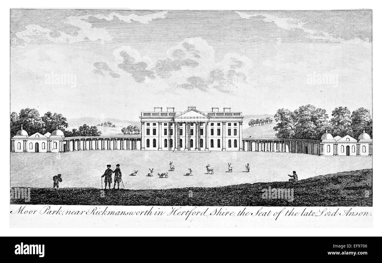 Incisione su rame 1776 bellezze paesaggistiche Inghilterra più eleganti magnifici edifici pubblici. Moor Park Rickmansworth Hertford Foto Stock
