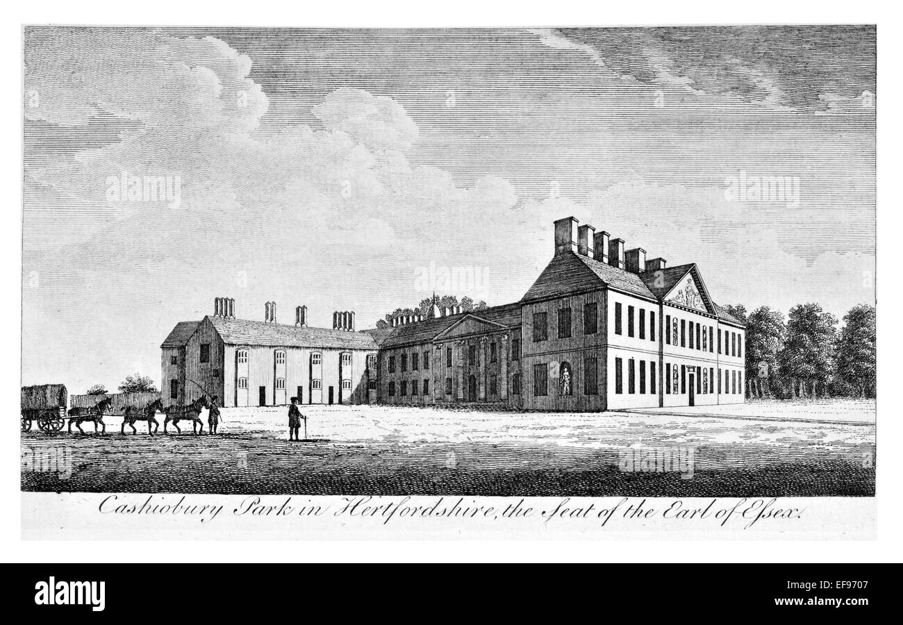 Incisione su rame 1776 bellezze paesaggistiche Inghilterra più eleganti magnifici edifici pubblici. Parco Cashiobury Hertfordshire sede Foto Stock