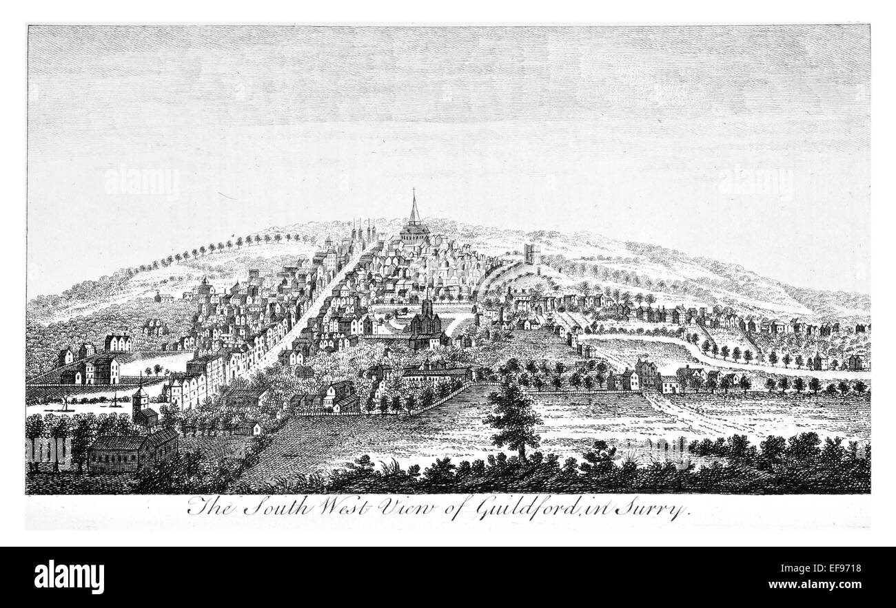 Incisione su rame 1776 bellezze paesaggistiche Inghilterra più eleganti magnifici edifici pubblici. A sud ovest di Guildford Surrey Foto Stock