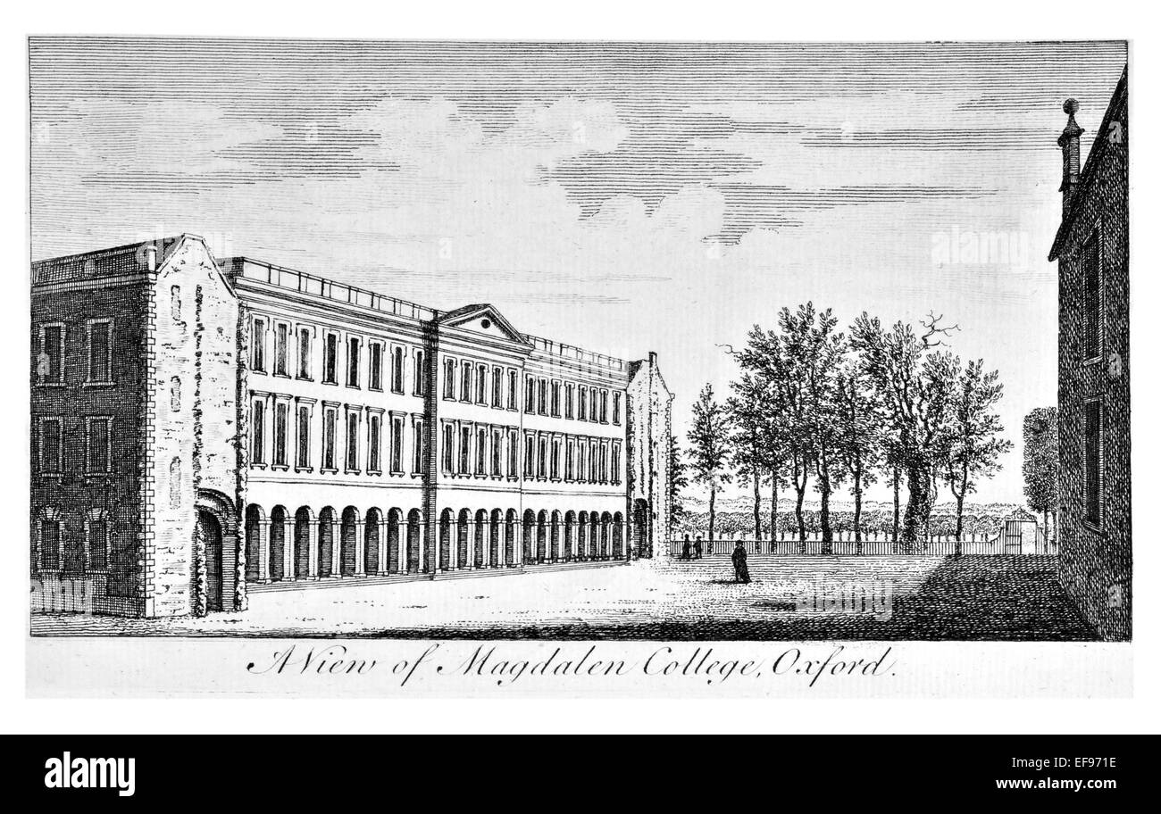 Incisione su rame 1776 bellezze paesaggistiche Inghilterra più eleganti magnifici edifici pubblici. Il Magdalen College di Oxford Foto Stock