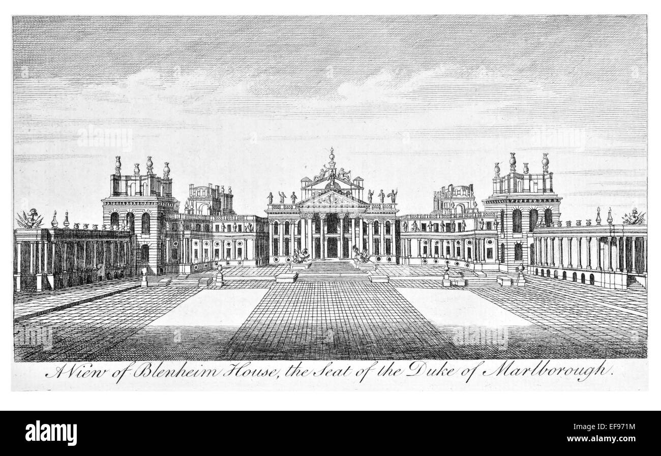 Incisione su rame 1776 bellezze paesaggistiche Inghilterra più eleganti magnifici edifici pubblici. Blenheim Casa seat Duca Marlborough Foto Stock