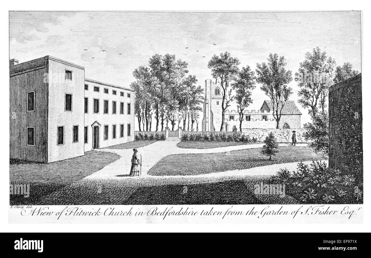 Incisione su rame 1776 bellezze paesaggistiche Inghilterra più eleganti magnifici edifici pubblici. Flitwick Chiesa Bedfordshire Foto Stock