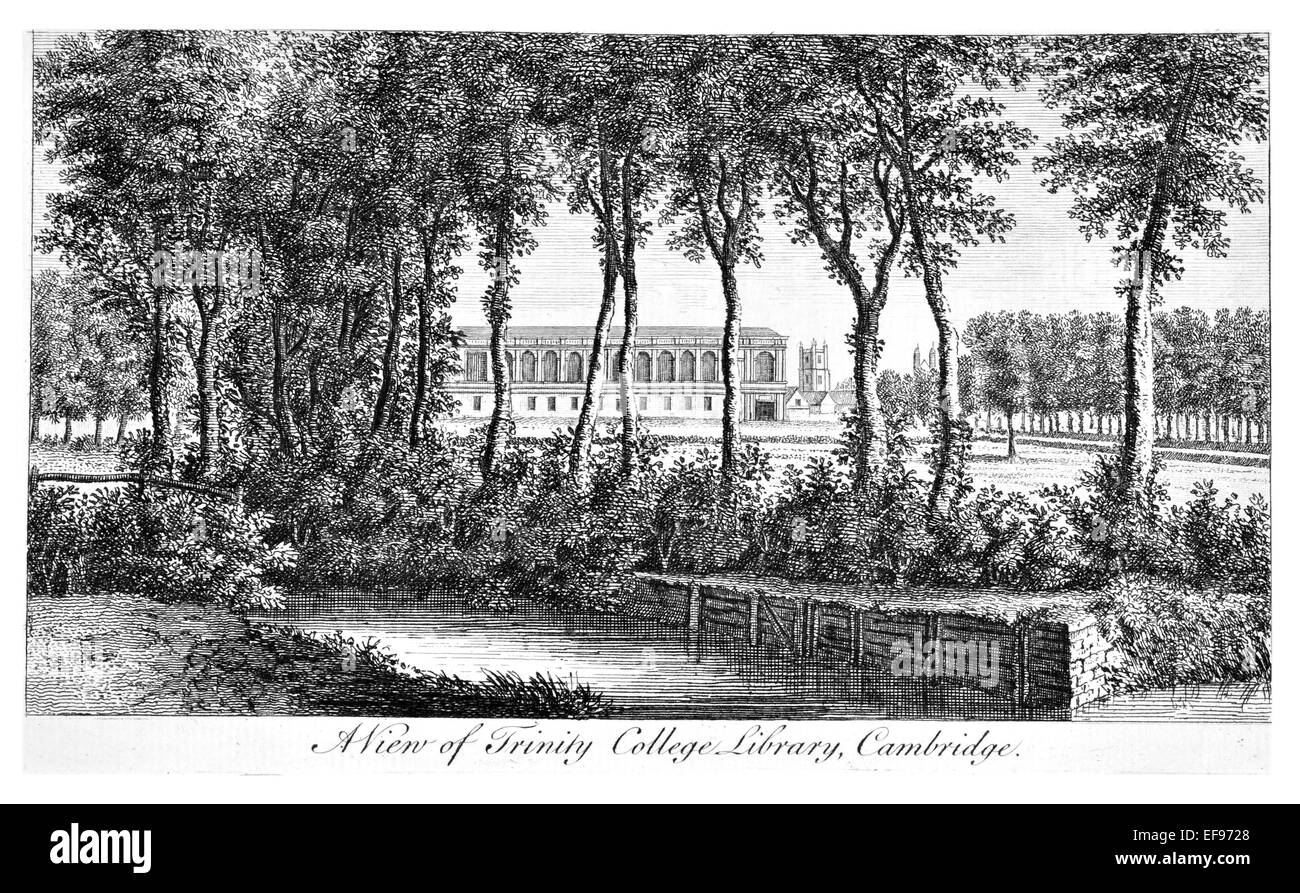 Incisione su rame 1776 bellezze paesaggistiche Inghilterra più eleganti magnifici edifici pubblici. Biblioteca del Trinity College di Cambridge Foto Stock
