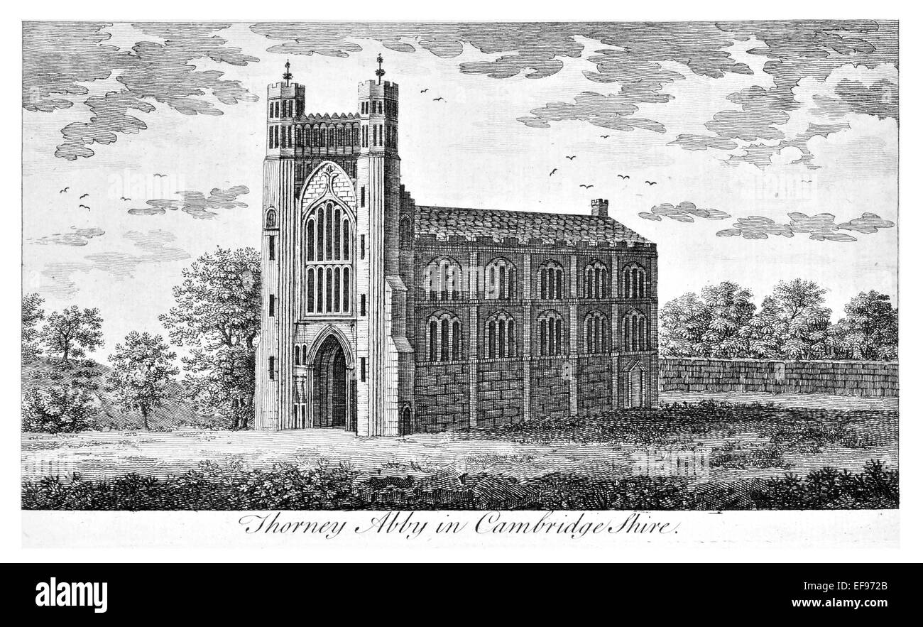 Incisione su rame 1776 bellezze paesaggistiche Inghilterra più eleganti magnifici edifici pubblici. Thorney Abbey House Cambridgeshire Foto Stock