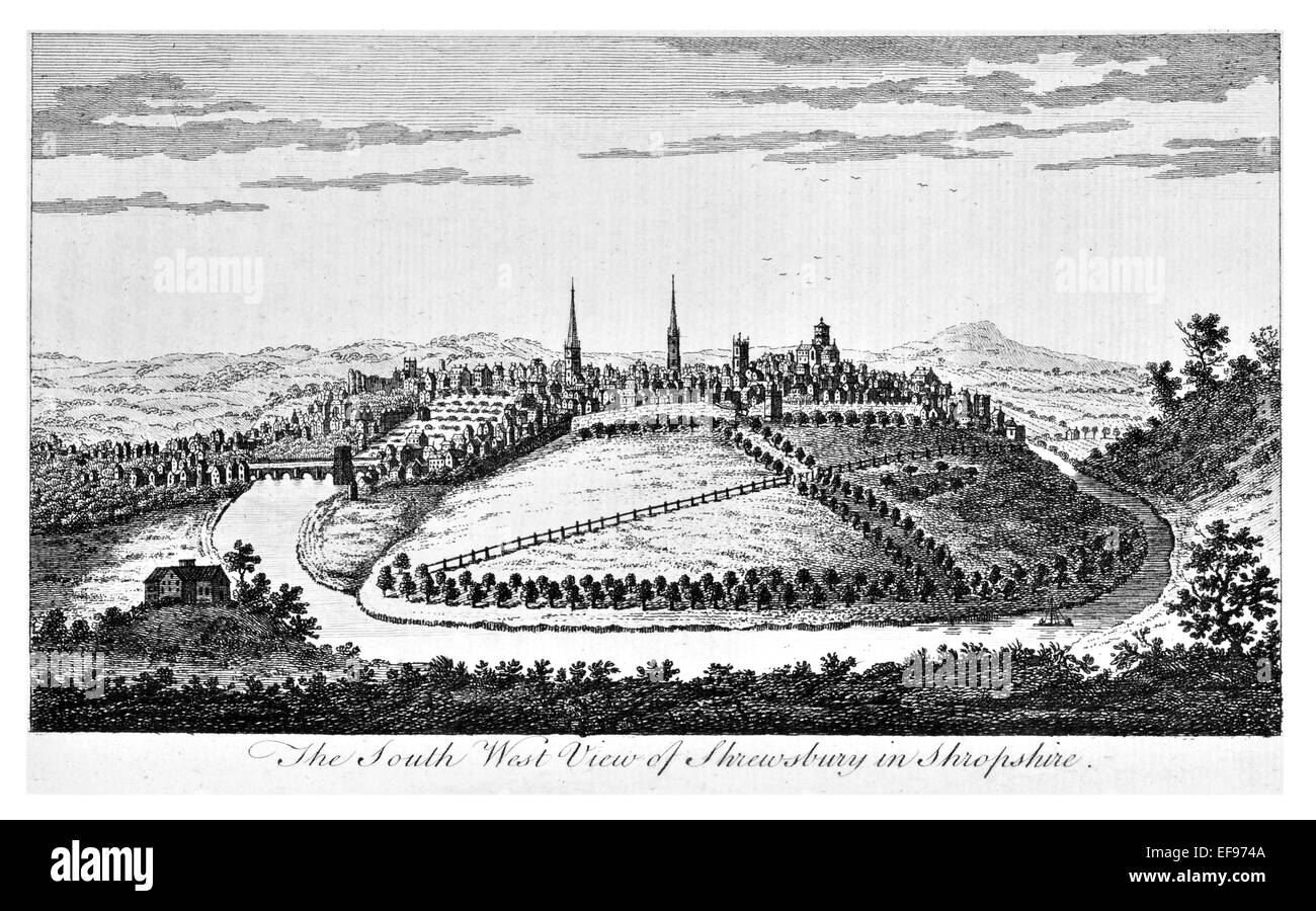 Incisione su rame 1776 bellezze paesaggistiche Inghilterra più eleganti magnifici edifici pubblici a sud-ovest di Shrewsbury Shropshire Foto Stock