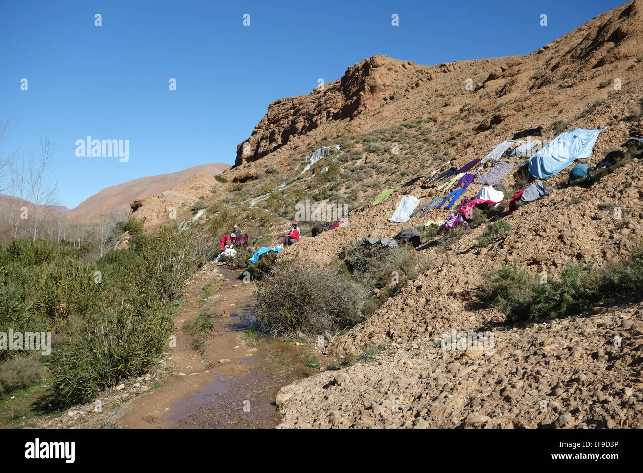 Le donne a lavare i panni, Dades Valley, Marocco Foto Stock