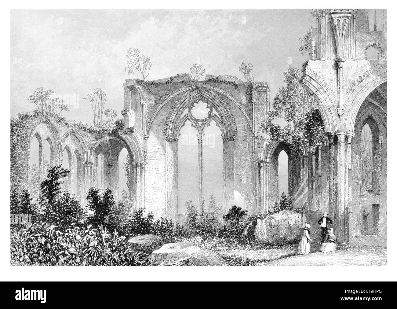 Incisione in acciaio 1842 da castelli e abbazie di Inghilterra Netley Abbey rovinato tardo medievale monastero Southampton Hampshire Foto Stock