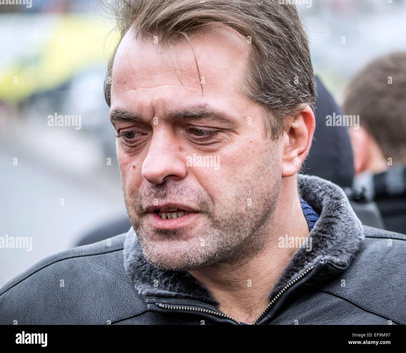 Kruty, Ucraina. Il 29 gennaio, 2015. Regione di Chernihiv, Ucraina. Il 29 gennaio, 2015. Consigliere del Presidente dell'Ucraina Yuri Biryukov. -- Politicinas ucraini, 29 gennaio 2015, ha partecipato alla cerimonia Kruty eroi, giovani ragazzi che in questo giorno nel 1918 vicino alla stazione Kruty nella regione di Chernihiv è entrato in una battaglia impari con i bolscevichi e sono morti di una morte eroica per l'Ucraina Repubblica popolare. © Igor Golovnov/Alamy Live News Credit: Igor Golovnov/Alamy Live News Foto Stock