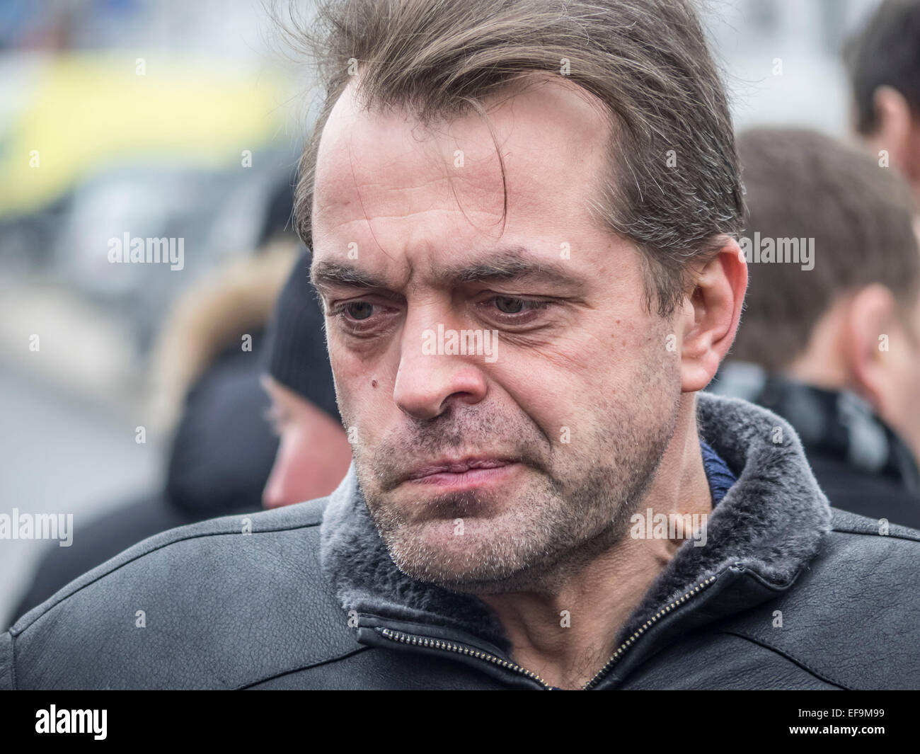 Kruty, Ucraina. Il 29 gennaio, 2015. Regione di Chernihiv, Ucraina. Il 29 gennaio, 2015. Consigliere del Presidente dell'Ucraina Yuri Biryukov. -- Politicinas ucraini, 29 gennaio 2015, ha partecipato alla cerimonia Kruty eroi, giovani ragazzi che in questo giorno nel 1918 vicino alla stazione Kruty nella regione di Chernihiv è entrato in una battaglia impari con i bolscevichi e sono morti di una morte eroica per l'Ucraina Repubblica popolare. © Igor Golovnov/Alamy Live News Credit: Igor Golovnov/Alamy Live News Foto Stock