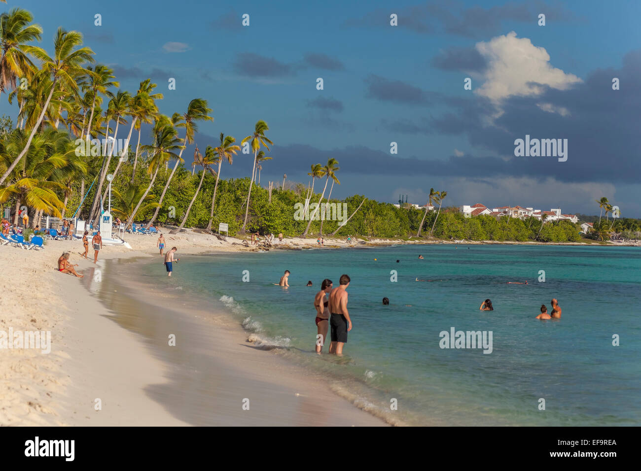 Spiaggia di Bayahibe, Santo Domingo, Repubblica Dominicana, Caraibi, America del Nord Foto Stock