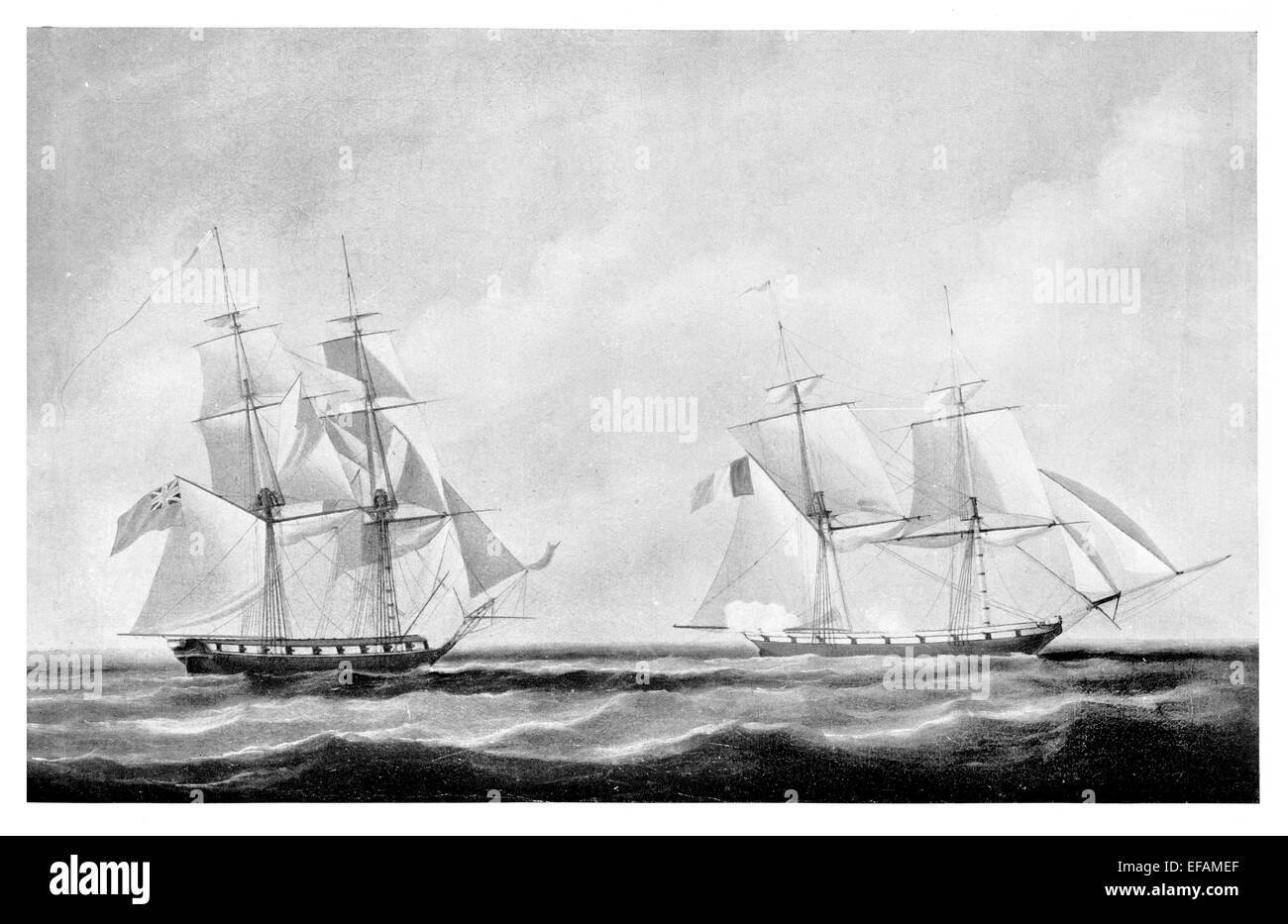 H.M. Brig Le Curieux catturato 1804 da H.M.S. Il centauro in Martinica Scatafascio West Indies 1809 Foto Stock