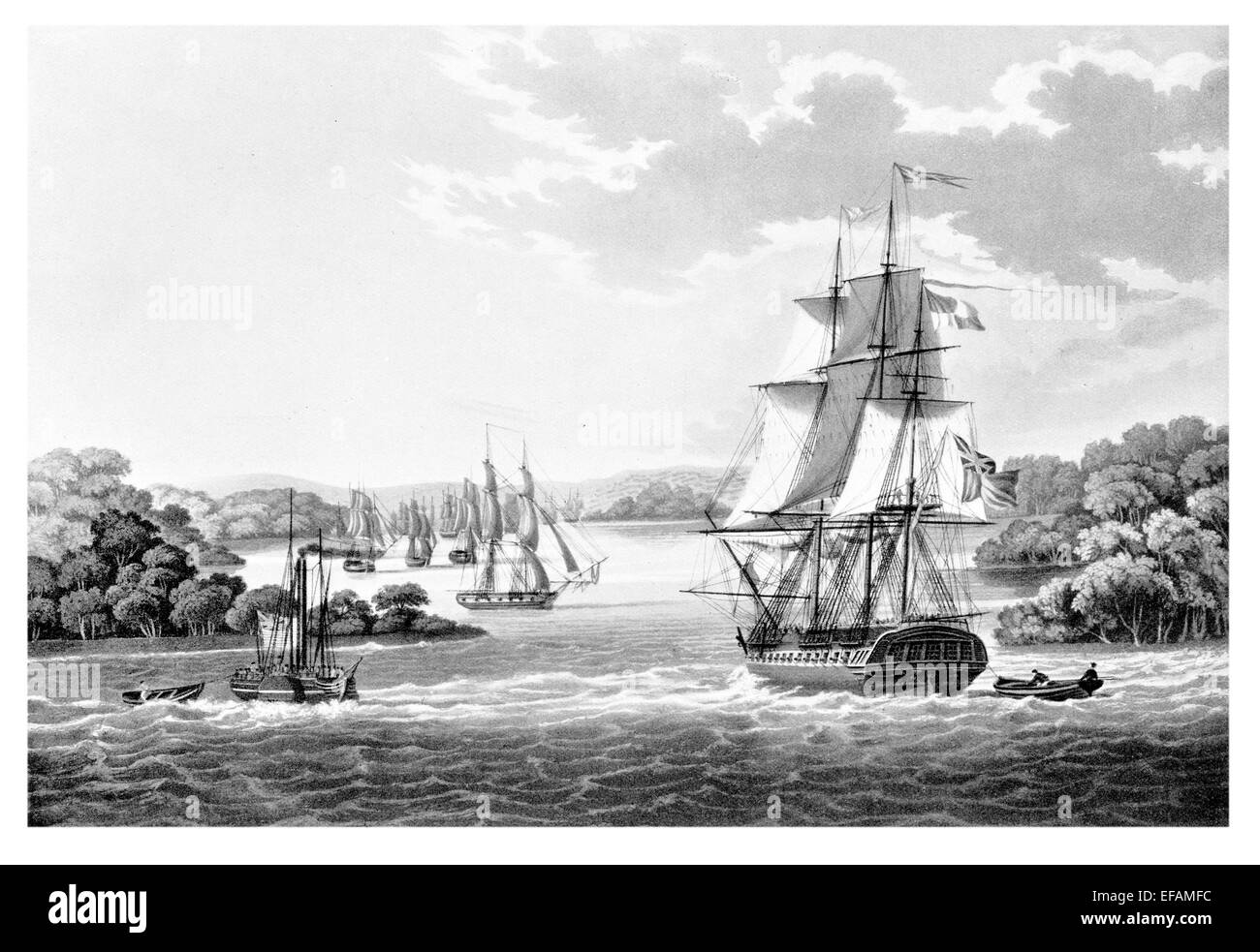 H.M.S. Liffey 50 gun frigate1813 rotto 1827 e Diana prima sistema di cottura a vapore per essere utilizzati in guerra. illustrato a Isole Andamane flotta Foto Stock