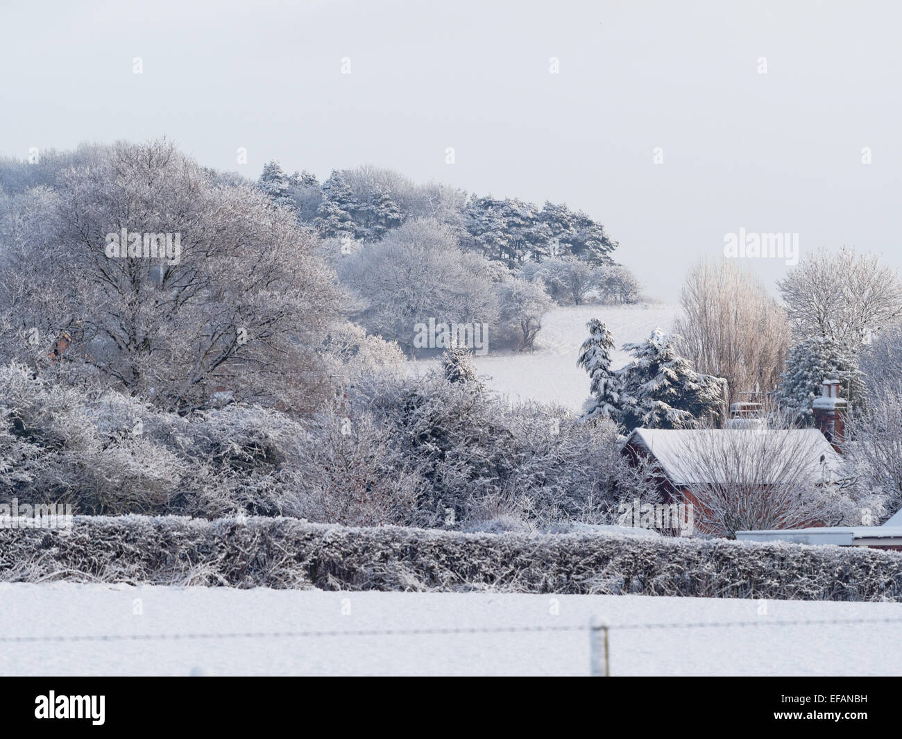 Eastwood, Nottinghamshire, Regno Unito. Il 30 gennaio, 2015. Regno Unito meteo. Una vista del Nottinghamshire Derbyshire confine a seguito di una notte di neve. 30 gennaio 2015 Regno Unito Credito: Tim Slater/Alamy Live News Foto Stock