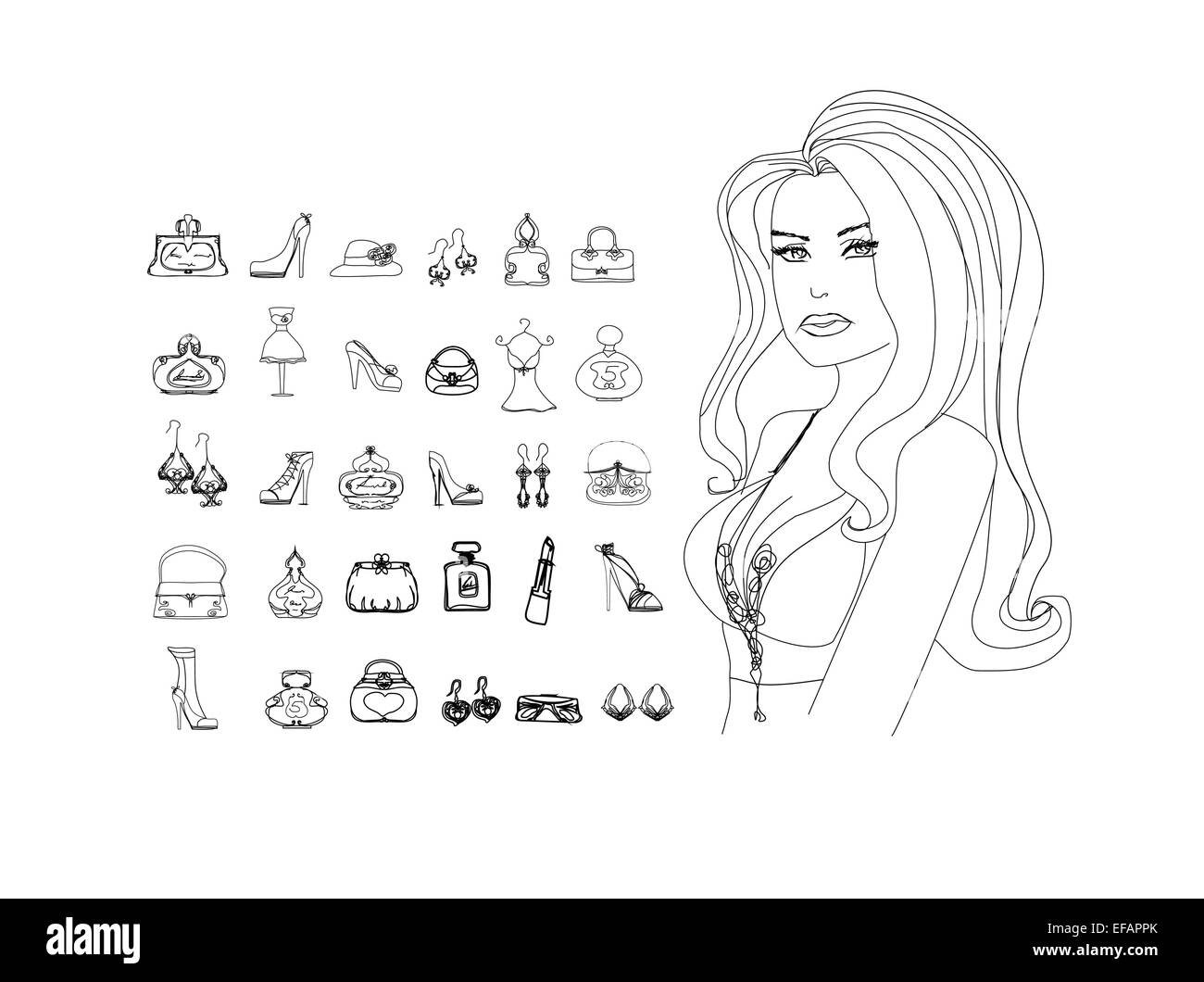 Shopping moda doodle icona impostare Illustrazione Vettoriale