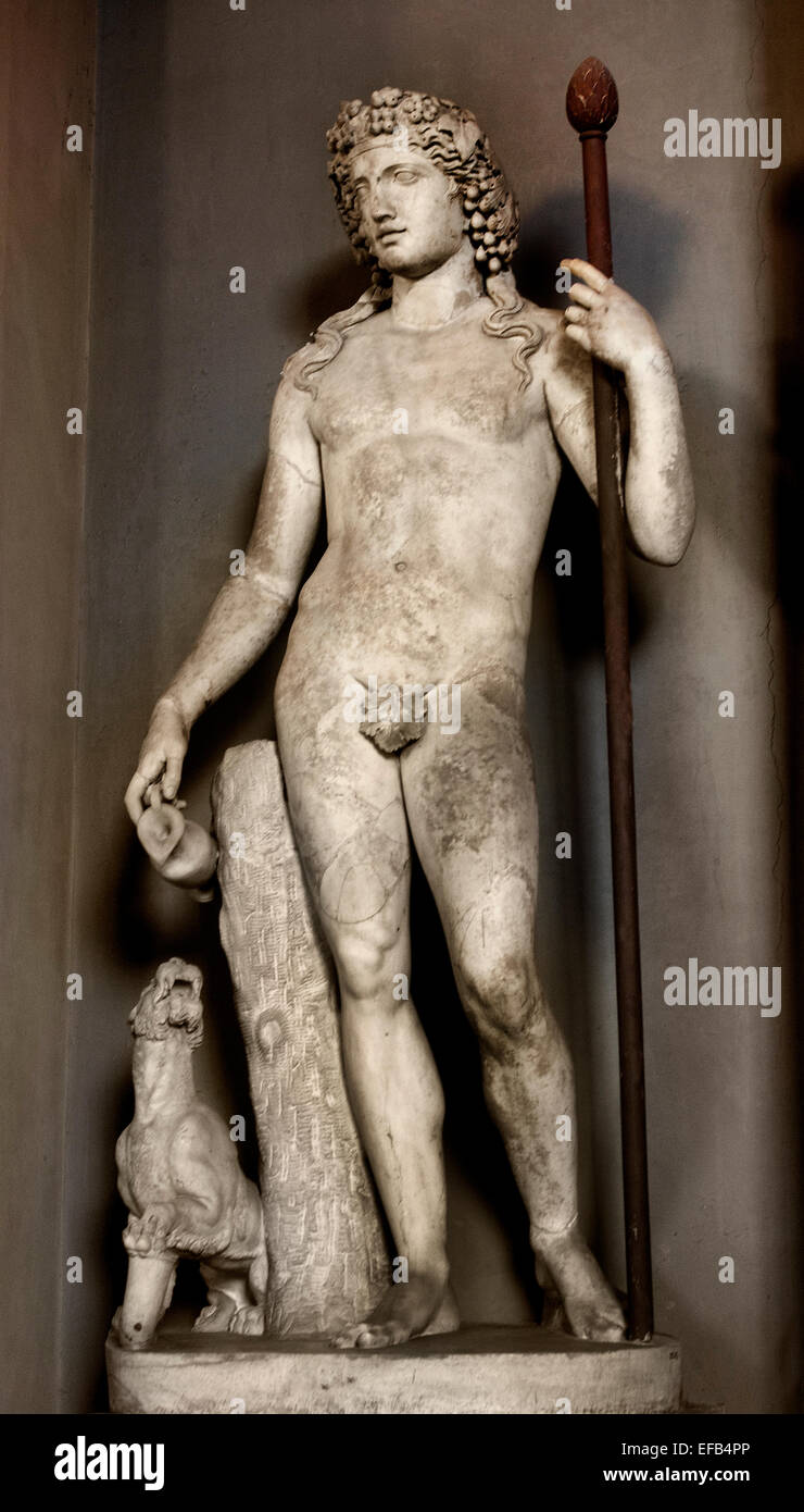 Statua di Dioniso trovati su Tor Marancia estate su Via Ardeatina vicino al tempio di Liber Pater 2 Secolo D.C. ( Museo del Vaticano Roma Italia ) corona di foglie di vite Foto Stock