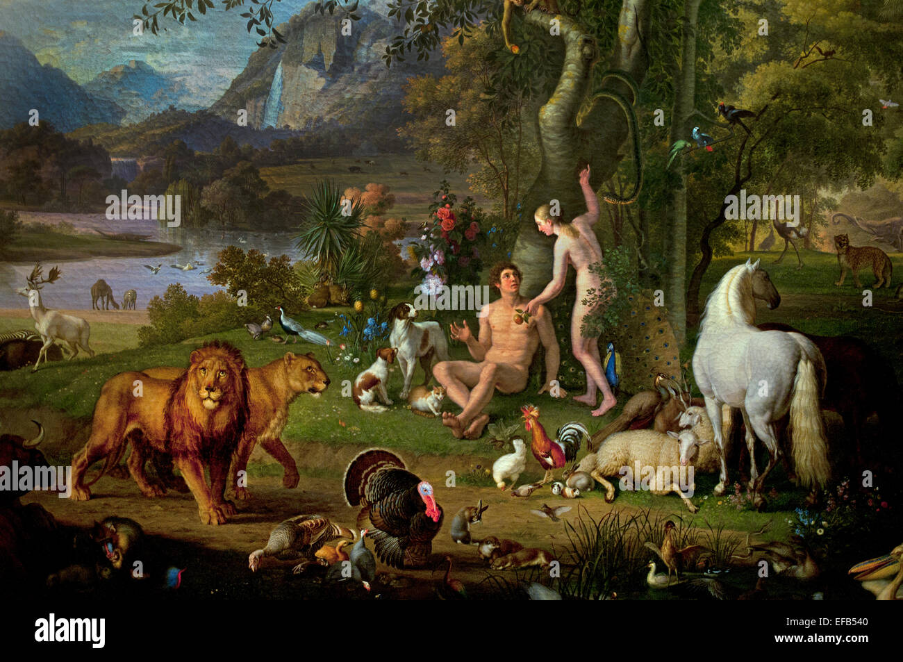Adamo ed Eva nel giardino di Eden Paradise da Peter Wenzel [ pittore austriaco 1745-1829 ] Pinacoteca Musei Vaticani Roma Italia ( dettaglio ) Foto Stock
