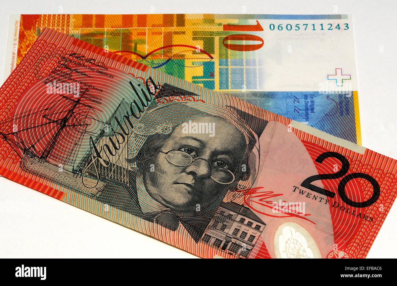 Franco svizzero e dollaro australiano di banconote Foto stock - Alamy