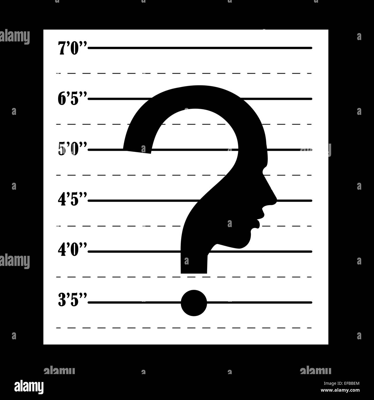 Mugshot punto interrogativo umano simbolo della testa Foto Stock
