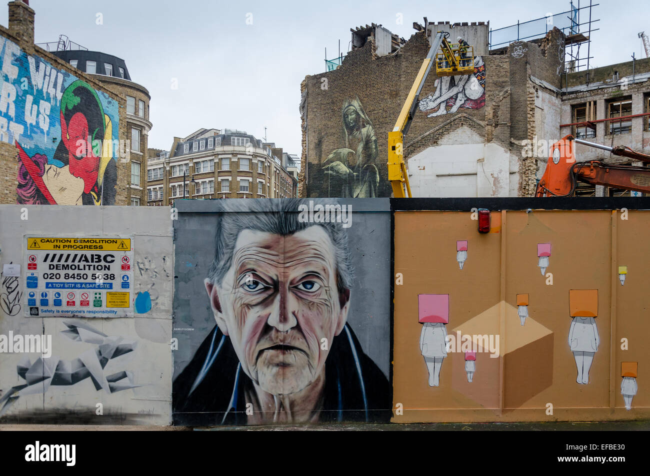 La street art e graffiti su Leonard Street, Shoreditch, Londra, UK (Akse P19 equipaggio) Foto Stock