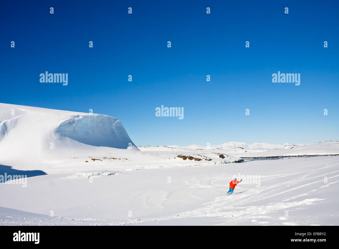 L uomo si muove con gli sci. Foto Stock