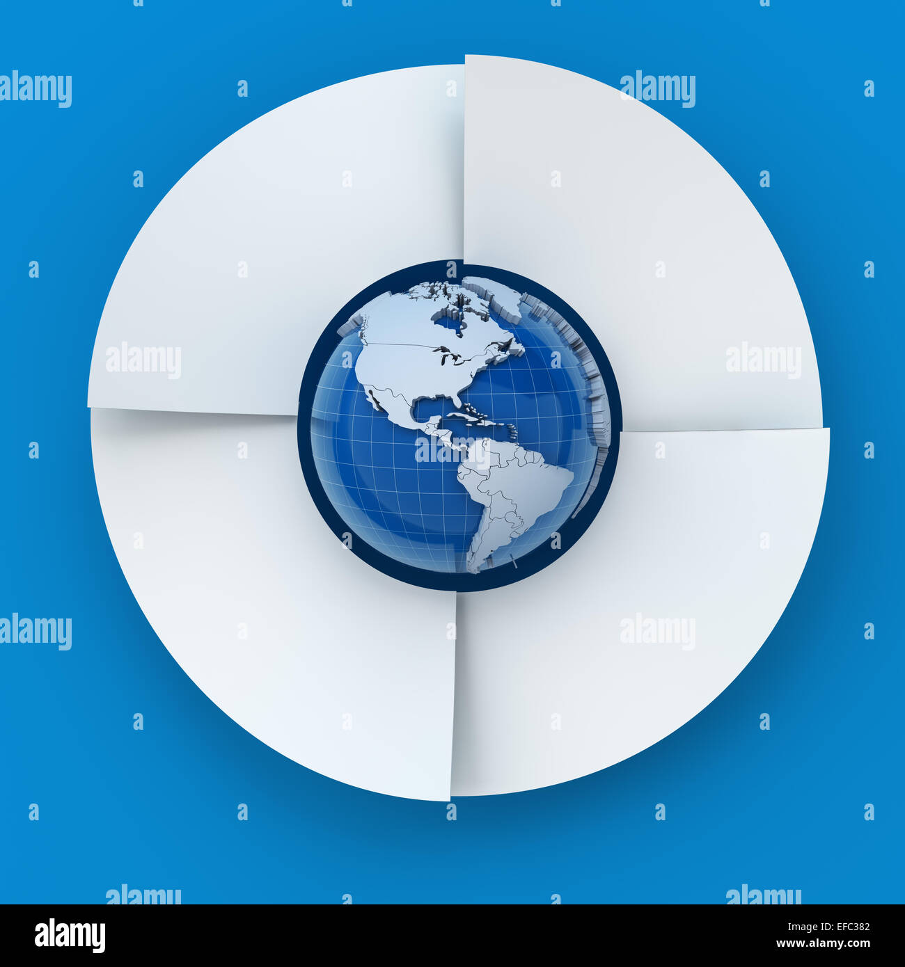 Le quattro fasi del cerchio grafico infografico con globo, 3D render Foto Stock