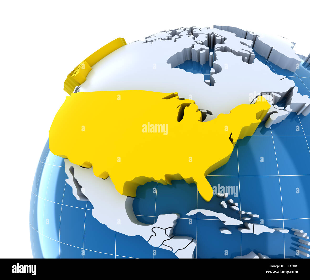 Globo con estruso di continenti, close-up su USA Foto Stock