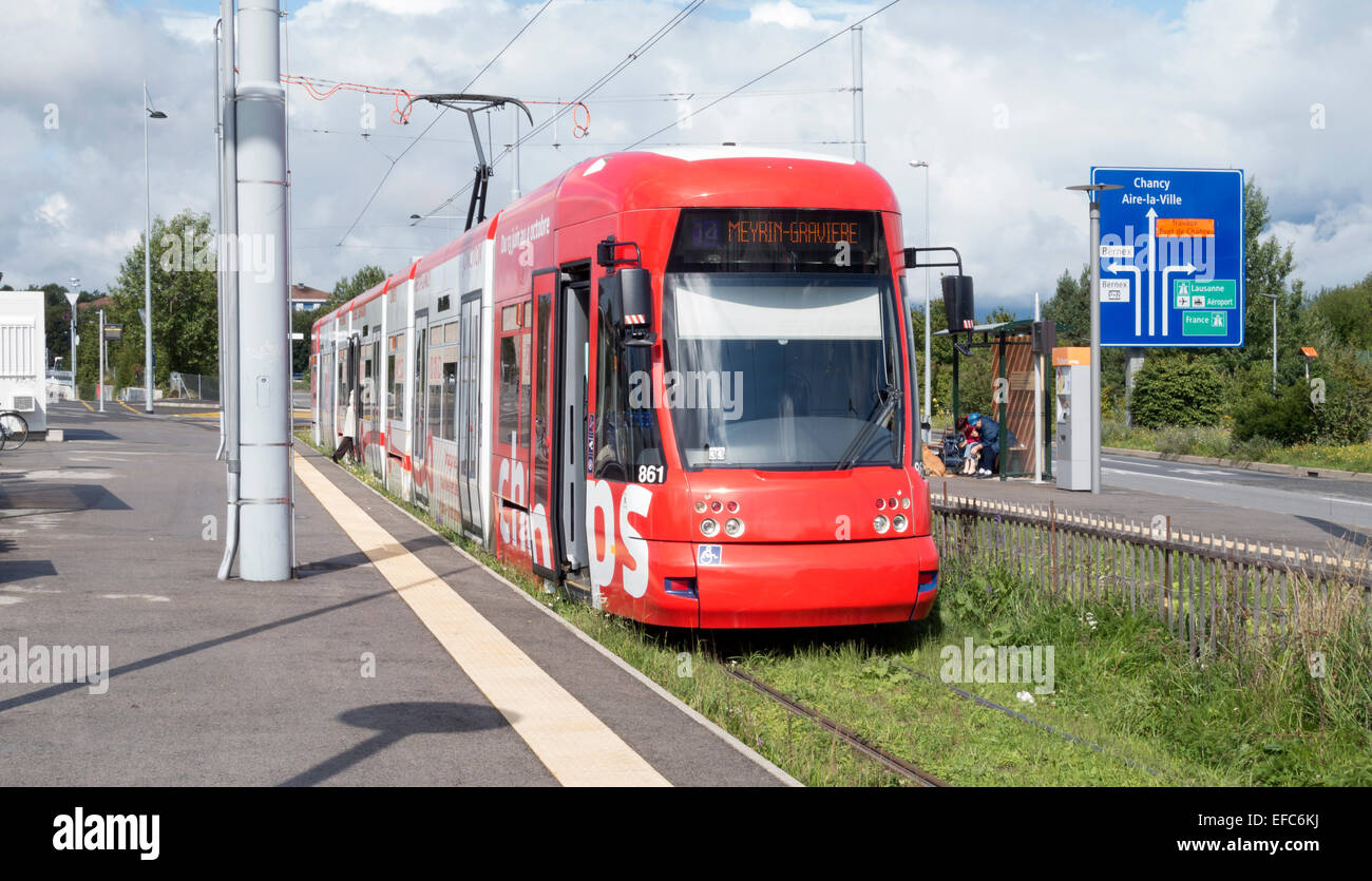 Ginevra il tram 861 a Bernex Terminus -1 Foto Stock