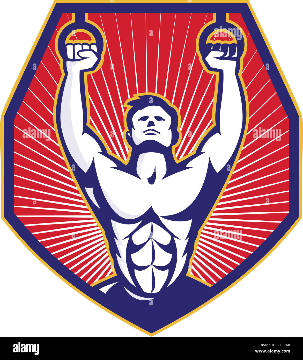 Illustrazione di un atleta training crossfit allenamento sul ring rivolto verso la parte anteriore insieme all'interno della protezione fatto in stile retrò. Foto Stock