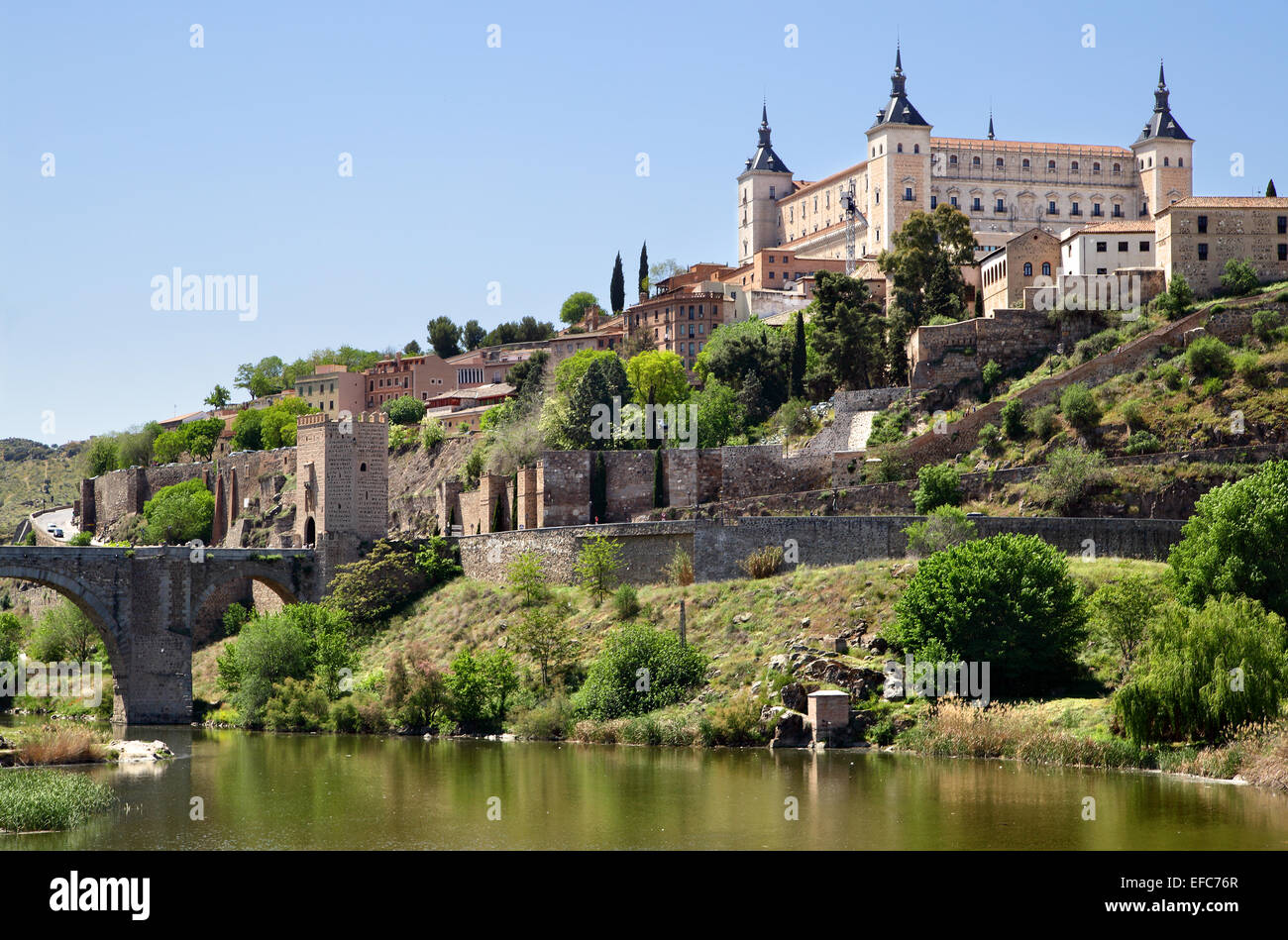 Toledo e il fiume Tago, Spagna Foto Stock