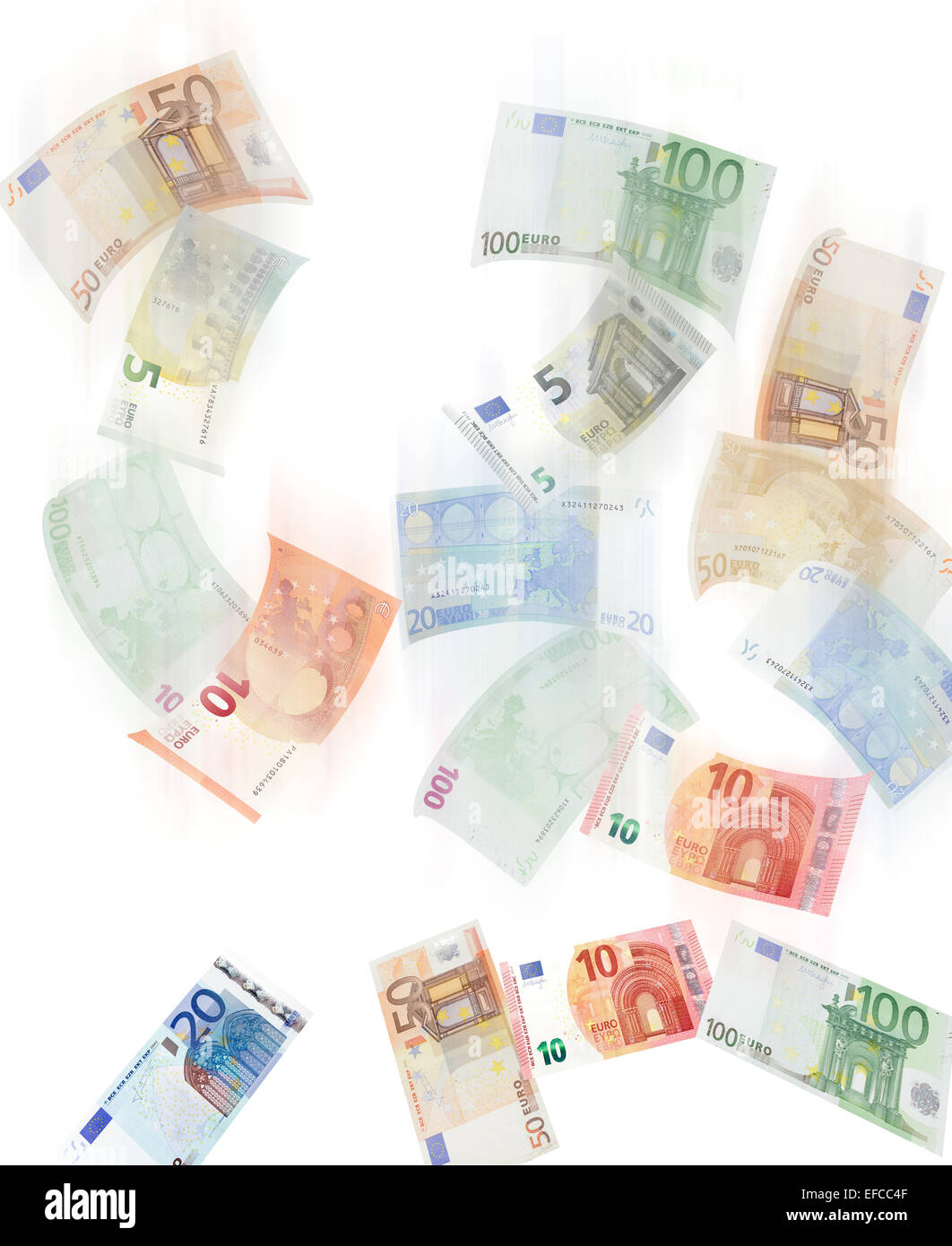 La caduta di banconote in euro Foto Stock
