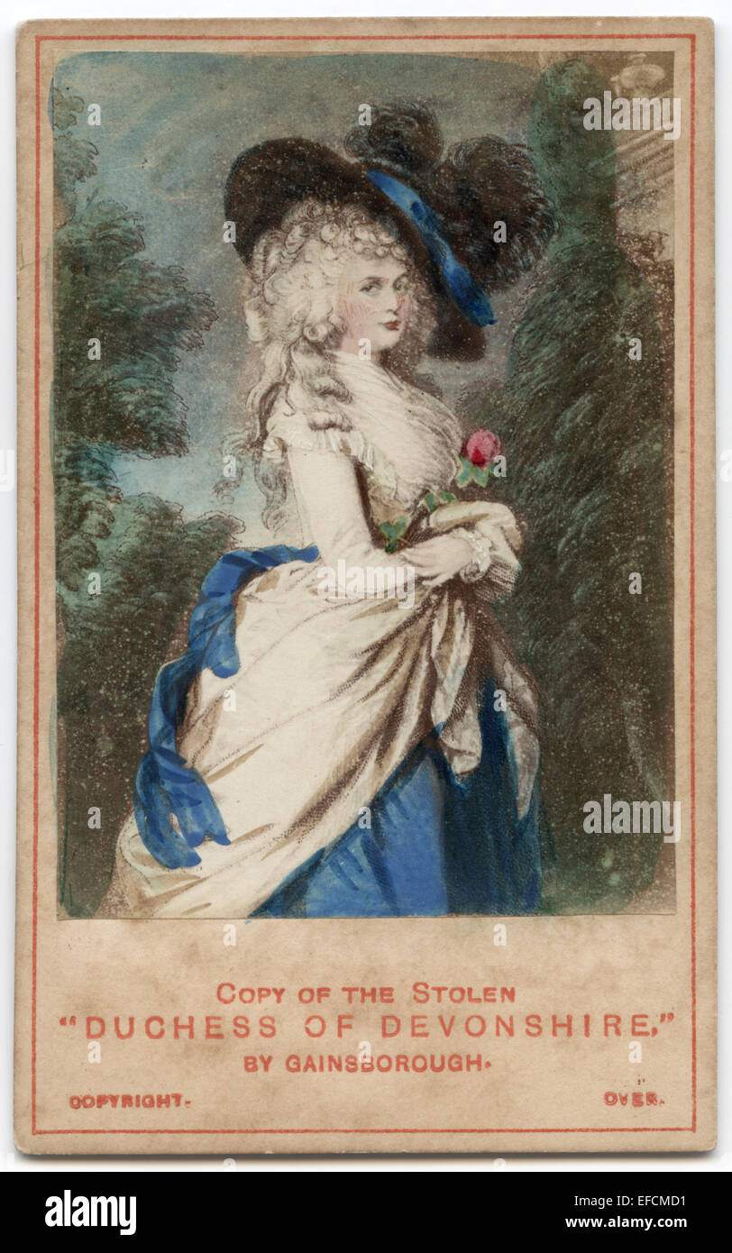 Colorati a mano Carte de Visite annunciando una ricompensa per il furto del dipinto di Thomas Gaunsborough della duchessa di Devonshire 1876 Foto Stock