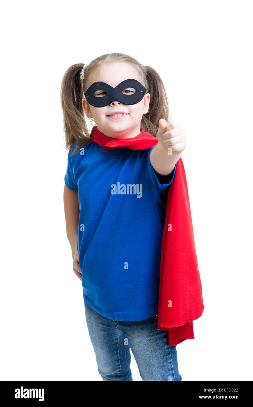 Kid girl usurata costume da supereroe Foto Stock