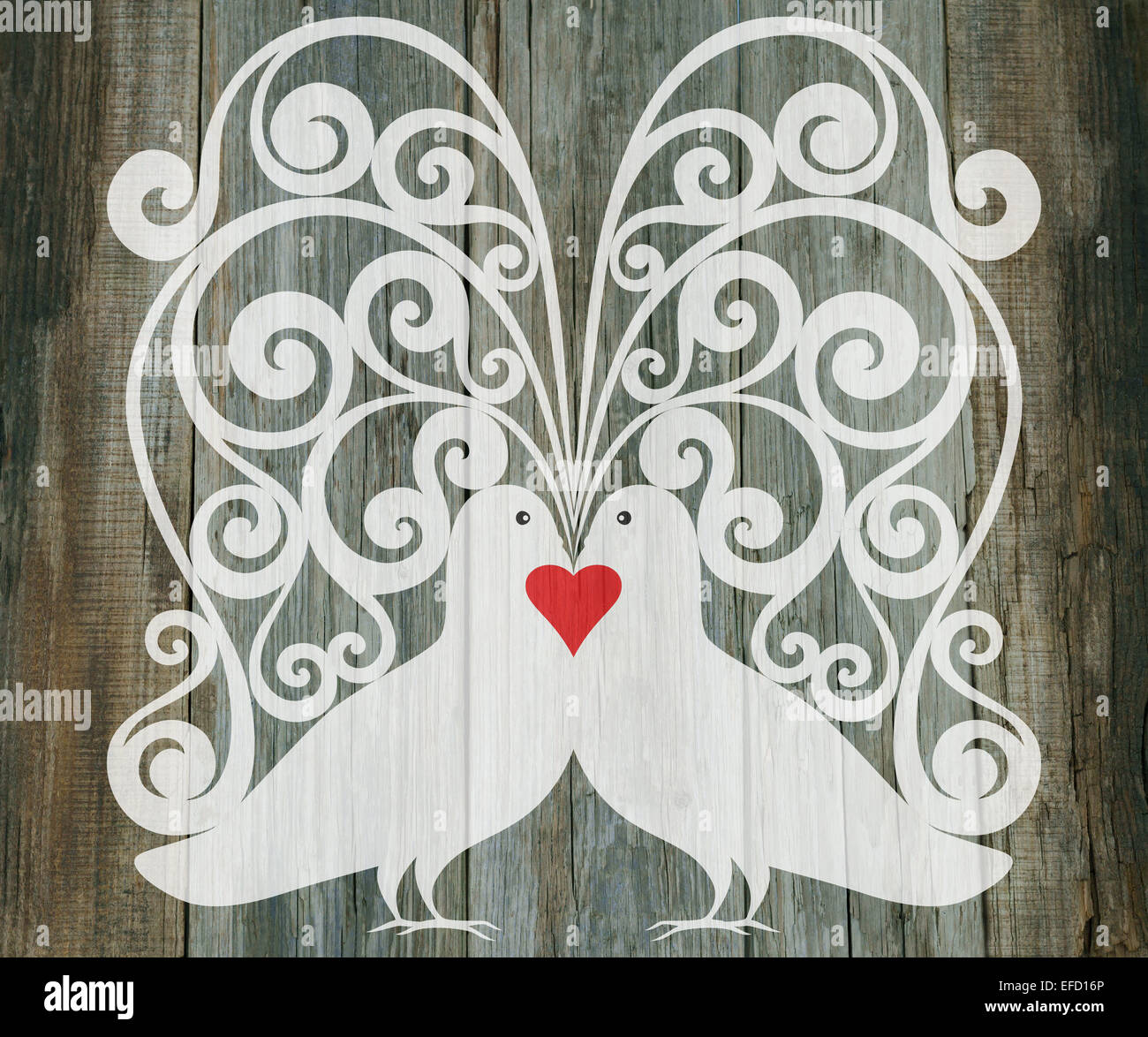 Il giorno di san valentino matrimonio colombe di sfondo decorazione di cuore Foto Stock