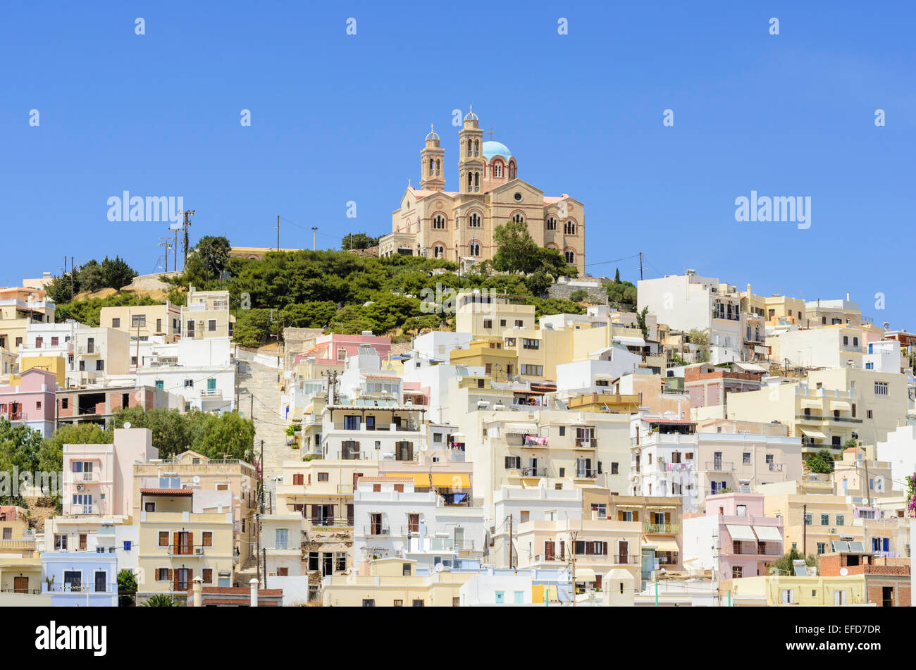 Chiesa di Anastasis in cima Vrodado Hill, Ermoupoli, Syros Island, Cicladi Grecia Foto Stock