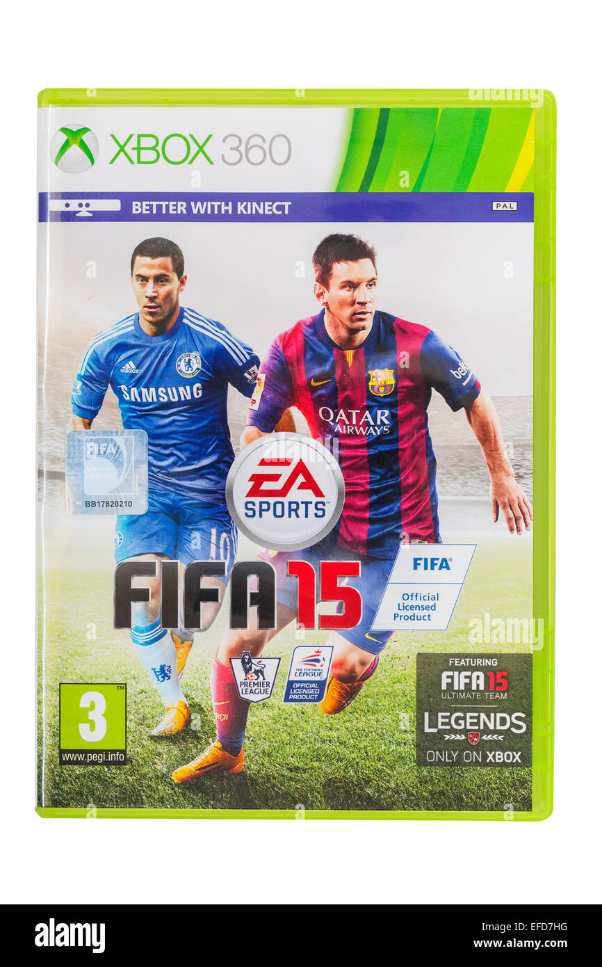 Microsoft Xbox 360 Fifa 15 gioco di calcio su sfondo bianco Foto Stock