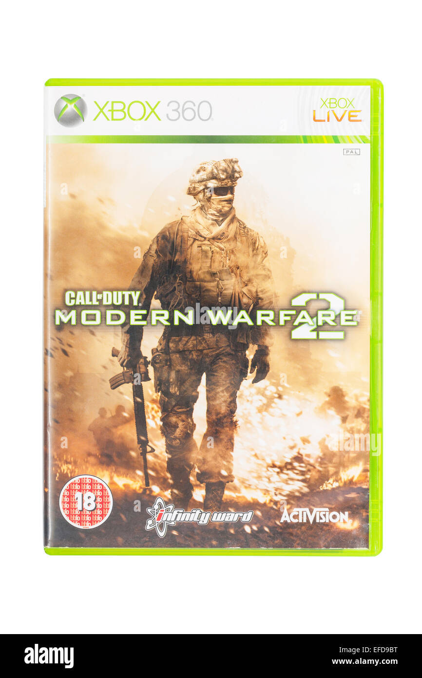 Microsoft Xbox 360 di Call of Duty Modern Warfare 2 gioco su sfondo bianco Foto Stock