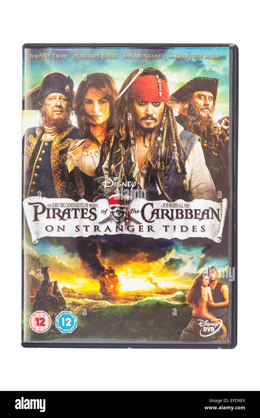 I Pirati del Caribbeanon strano maree il film DVD su sfondo bianco Foto Stock