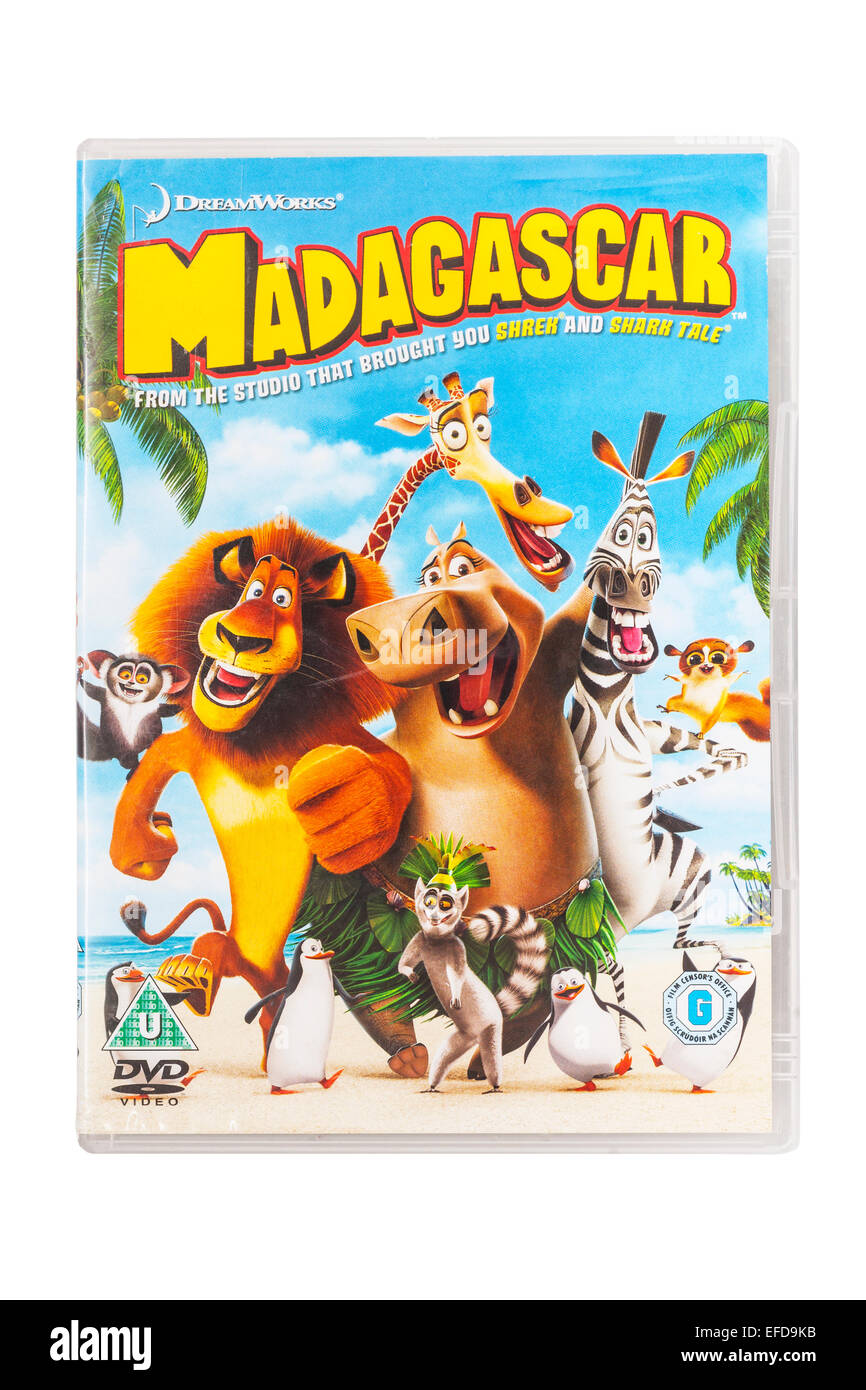 Il Madagascar film DVD su sfondo bianco Foto Stock