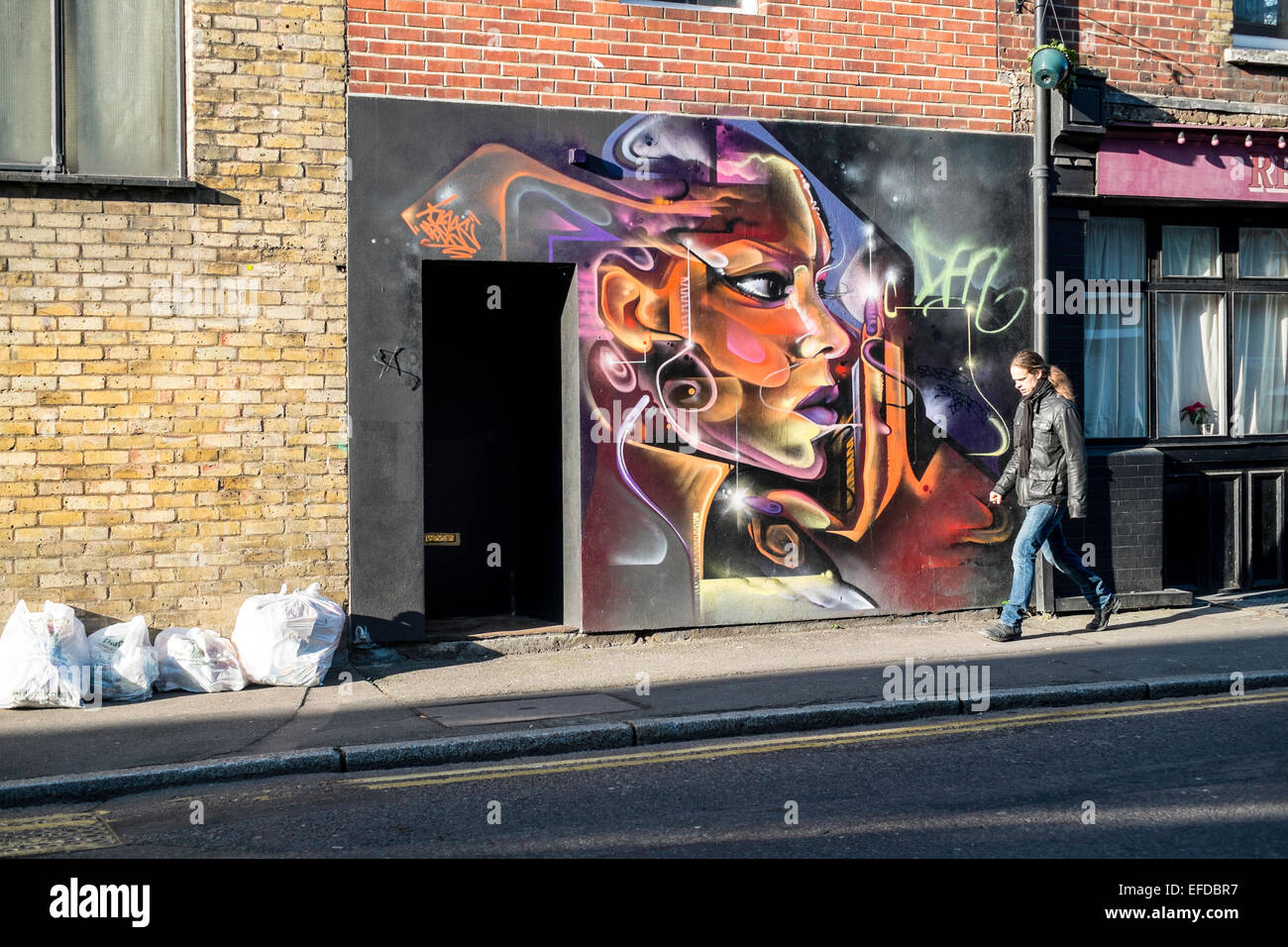 Graffiti sul muro, Hoxton Strteet, London, Regno Unito Foto Stock