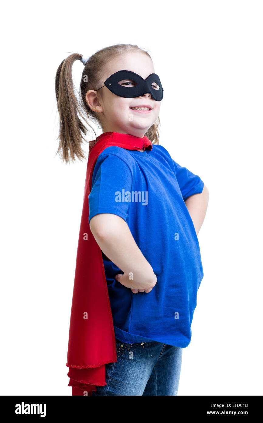 Kid ragazza vestita come Superman o supereroe Foto Stock