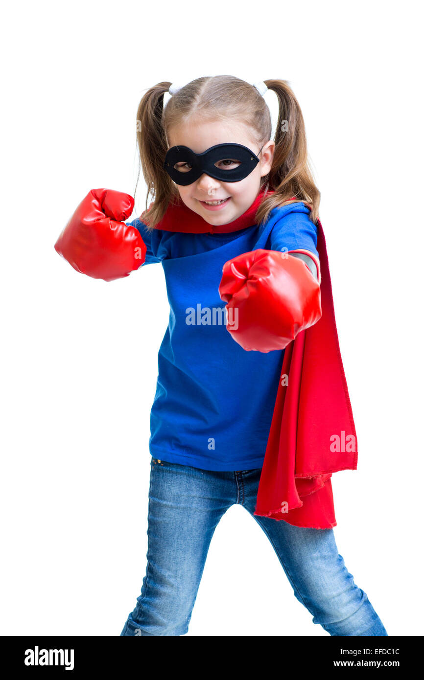 Il supereroe kid ragazza con i guantoni Foto Stock