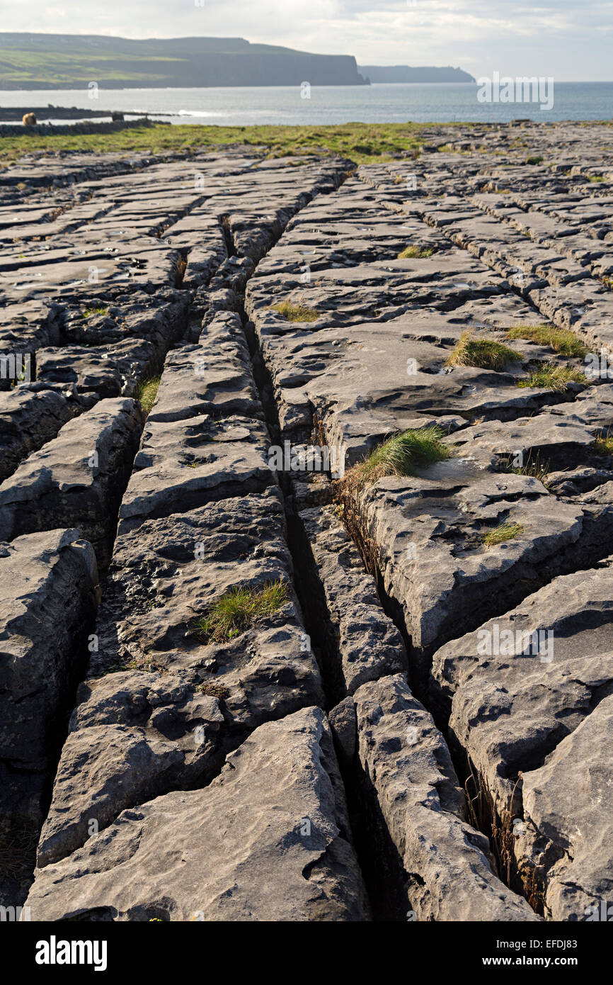 Weathered pavimentazione di pietra calcarea, Doolin, Co. Clare, Irlanda Foto Stock