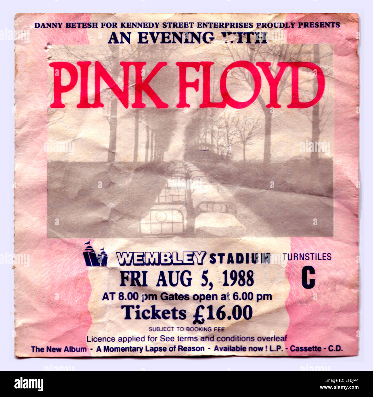 Pink Floyd Concerto Biglietto per lo stadio di Wembley, London, Regno Unito - 5 Agosto 1988 Foto Stock