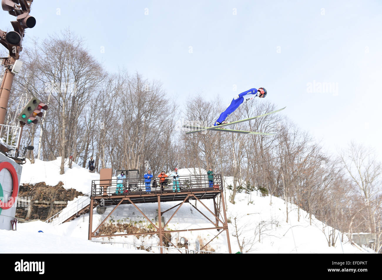 Sapporo, Hokkaido, Giappone. 31 gennaio, 2015. Reruhi Shimizu Ski Jumping : UHB Cup Ski Jumping concorrenza uomini HS134 a Okurayama Jumping Stadium di Sapporo, Hokkaido, Giappone . © Hitoshi Mochizuki/AFLO/Alamy Live News Foto Stock