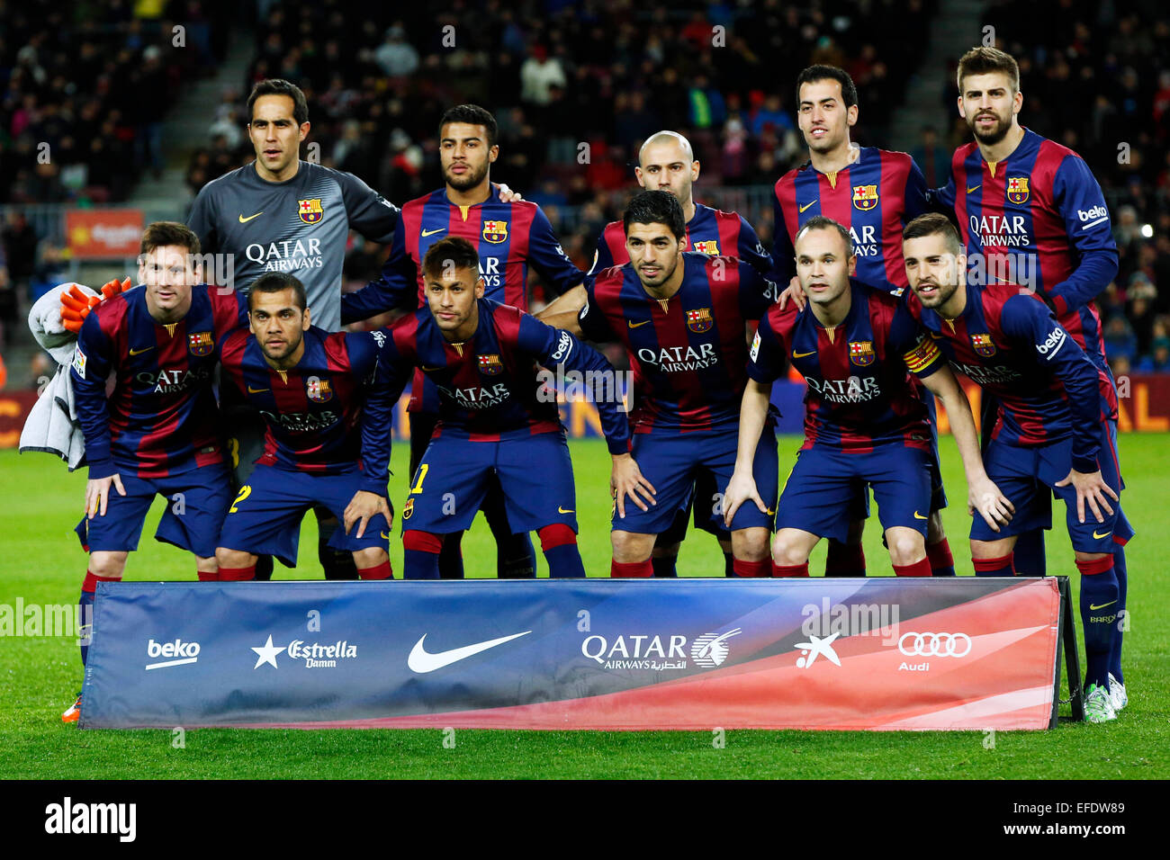 Barcellona gruppo team line-up (Barcellona), 1 febbraio 2015 - Calcetto :  Spagnolo Primera Division "Liga BBVA" corrispondono tra FC Barcelona 3-2  Villarreal CF a Camp Nou stadium di Barcellona, Spagna. ©  D.Nakashima/AFLO/Alamy