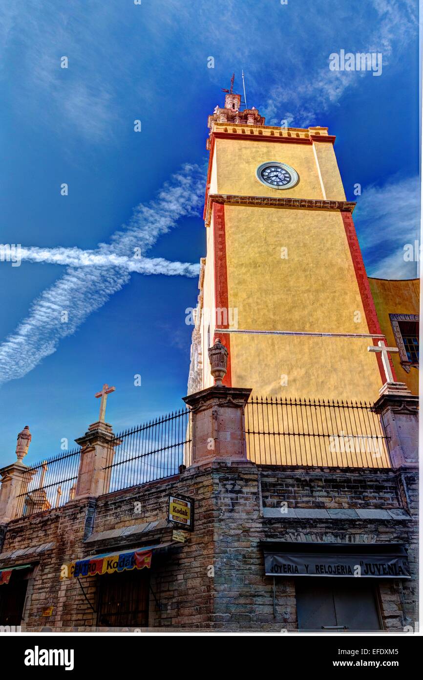 La città di Guanajuato, chiesa cattedrale, Messico Foto Stock