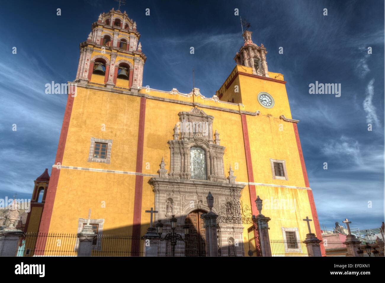 La città di Guanajuato, chiesa cattedrale, Messico Foto Stock