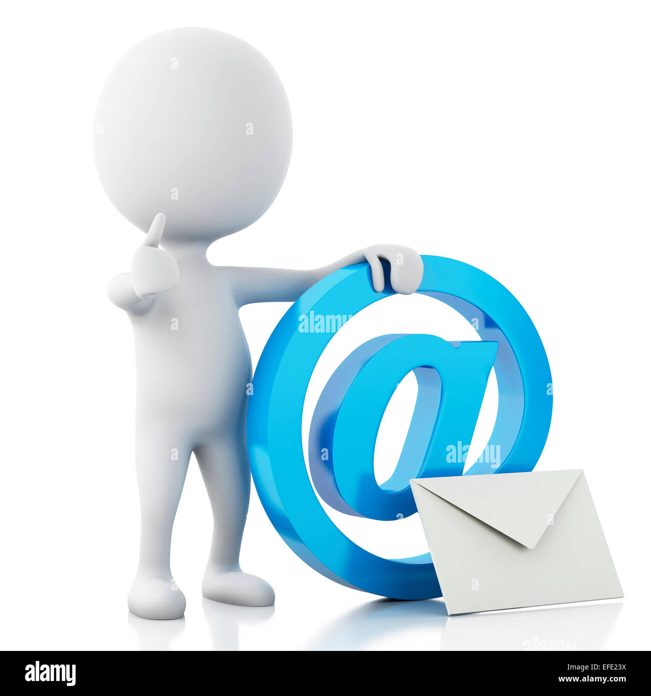 3D renderer immagine. Persone di colore bianco con il simbolo di posta elettronica. Isolato sfondo bianco Foto Stock